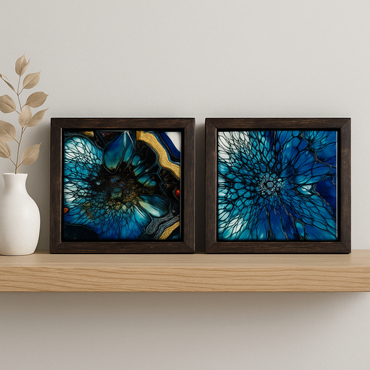 "Abyss Bloom Twins" Acrylic on Ceramic 5x5 Shadowbox