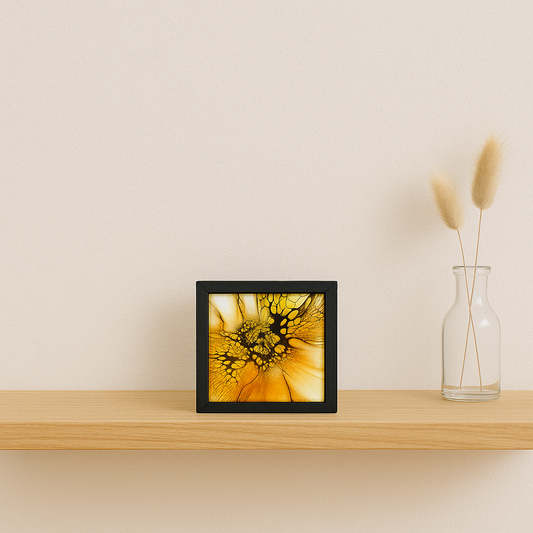 "Solar Burst" 5 X 5 Acrylic on Ceramic in Shadowbox