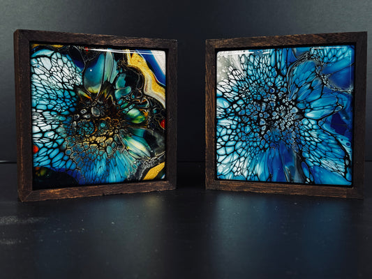 "Abyss Bloom Twins" Acrylic on Ceramic 5x5 Shadowbox