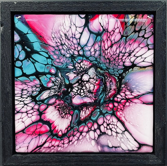 "Electric Bloom" Acrylic on Ceramic 5x5 Shadowbox