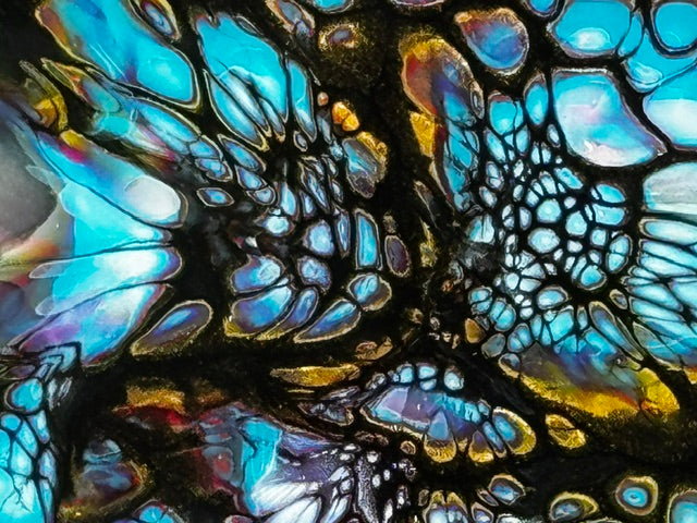 "Glacial Bloom" Duo - Acrylic on Ceramic 5x5 Shadowbox